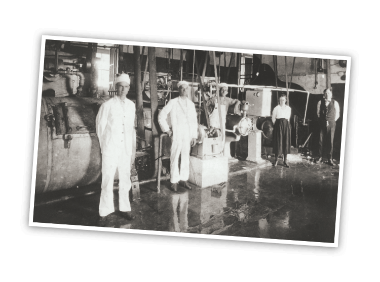 Blue Bell Historical Image of Employees in the Factory Historic photo of employees at work at Blue Bell Creameries